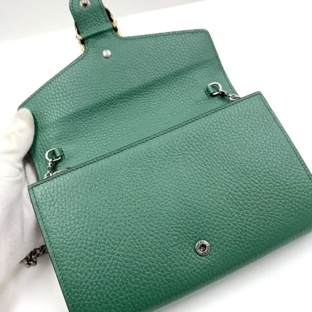 Gucci Dionysus Chain Wallet Leather Green Silver - Picture 6 of 9